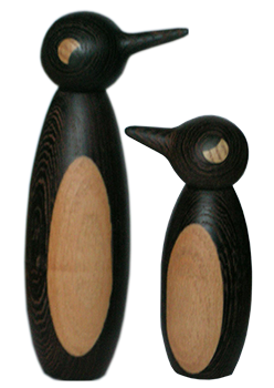 Pingvin træfugl figur drejet i wengé, bøg & ahorn